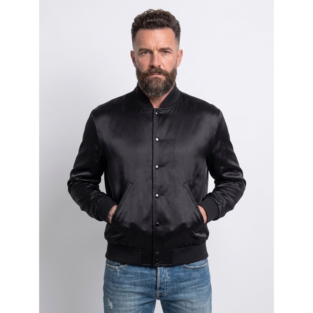 NWT The Kooples Men's Black Satin Bomber Jacket / Size M / $295 Retail